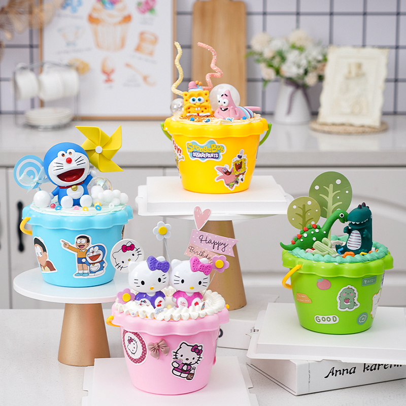 Children's Festival Nets Red Flowers Side Buckets Cake Cartoon Kitten Dinosaurs Dress Up Spring And Picnic Hand Cream Bucket Cake