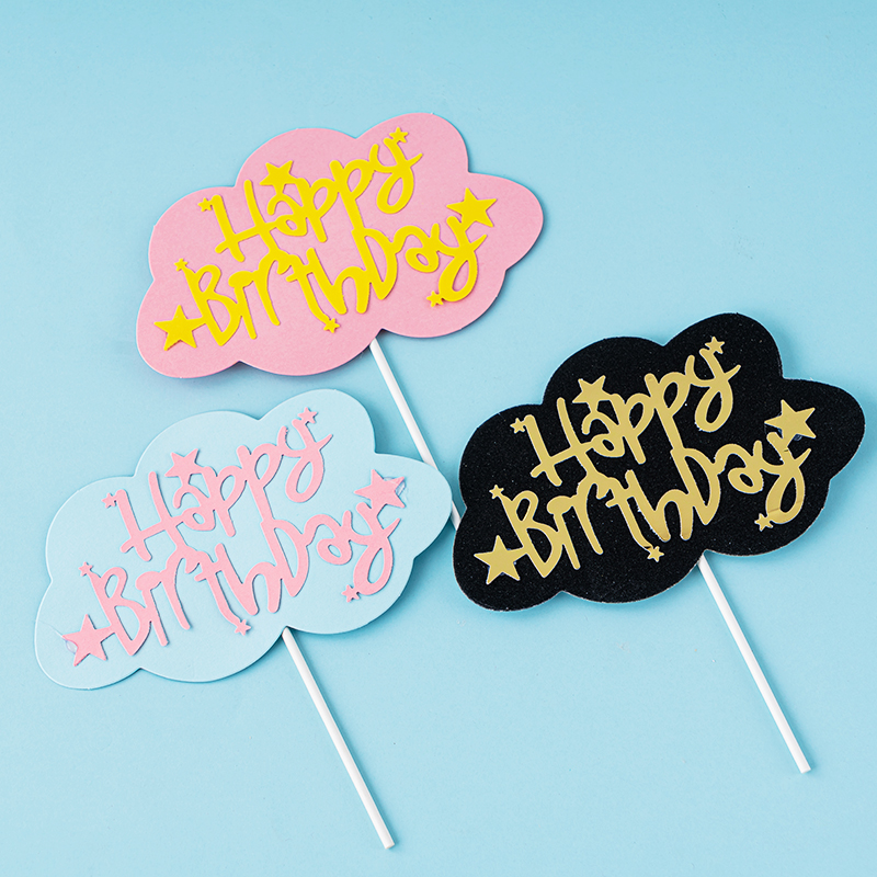 Pink Blue Black Cloud Cake Inserts Happy Birthday Cake Decorating Inserts Baking Accessories