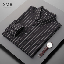 Delicate Korean wind long sleeves shirt mens fashion trends Stripes against bottom blouses for spring and autumn business casual-free scalewear