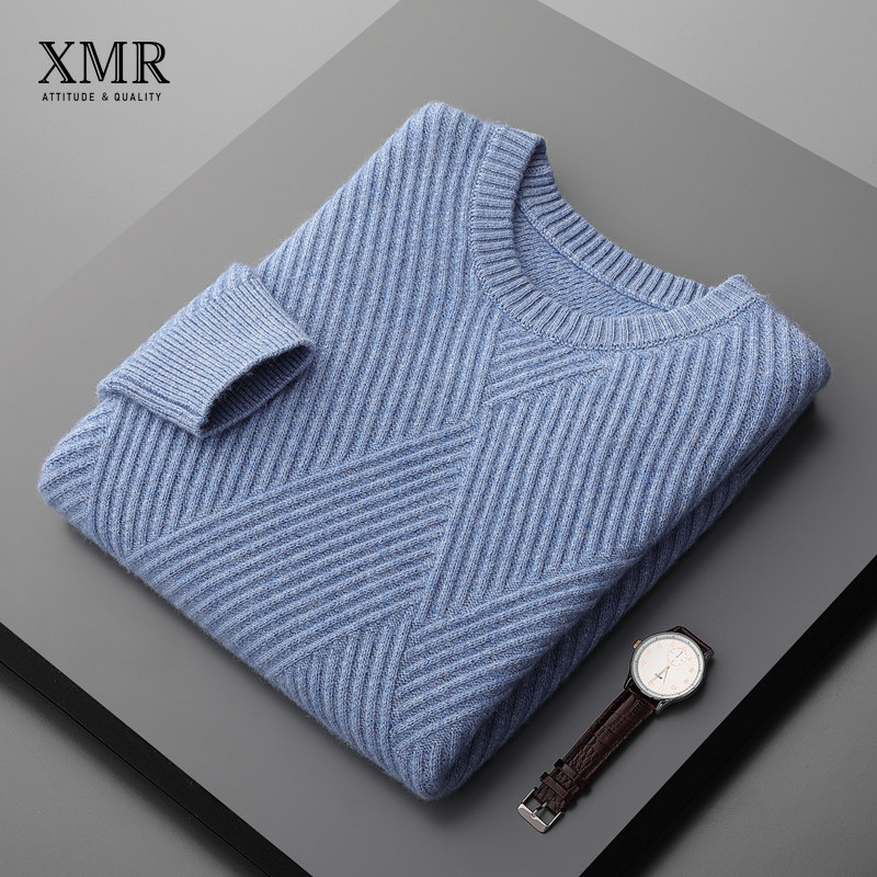 2022 Spring Autumn New Men Cashmere Sweatshirt Round Collar Casual Inner lap Jeans Blue Sweater Youth Student Sheep Sweater