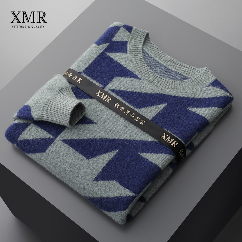 Geometric Pattern Men Cashmere Cardiff Youth Trending Goat Sweatshirt Thickened Warm Beating Undershirt Mountain Cashmere Knitted Sweater