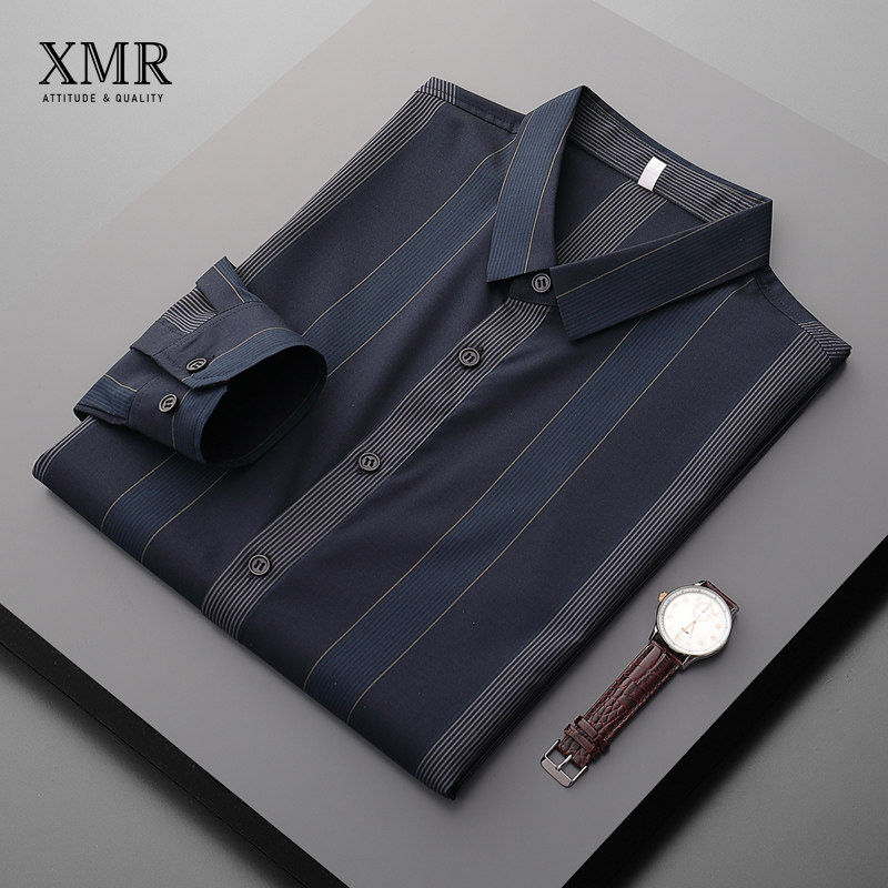 Handsome striped shirt Men's long-sleeved slim Korean version of the trend base top Autumn and winter business dress free ironing shirt