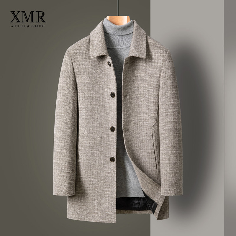 Light extravagant sweaters wool coat men's autumn winter thickened with long version of fur coats single-row buttoned sumpsuit blouse