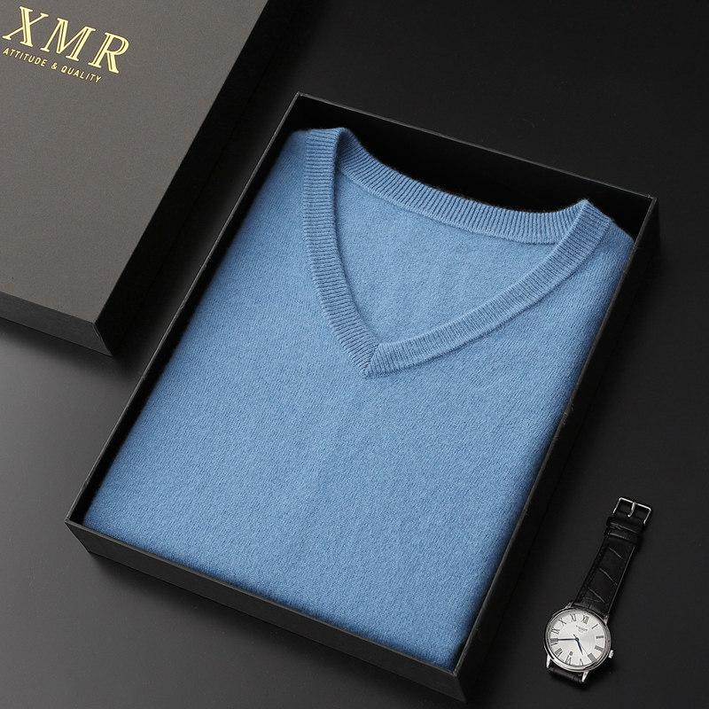 Mountain cashmere sweater men's high-end business casual cashmere sweatshirt V collar warm clothes autumn winter pure color V collar undershirt