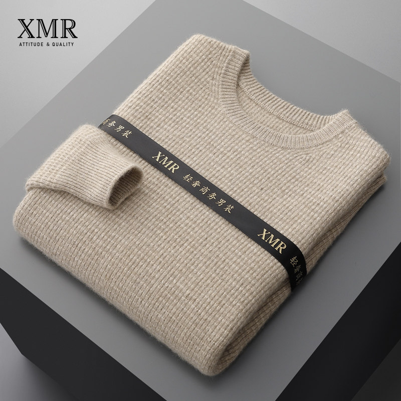 Minimalist small pane cashmere sweatshirt male round collar thickened undershirt male wool sweatshirt autumn winter warm mountain cashmere sweater