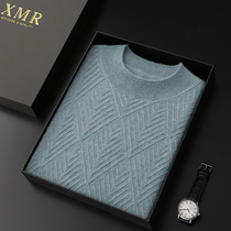 Autumn Winter new pure mountain cashmere sweatshirt male 100 pure cashmere warm sweater semi-high collar jacquard undershirt