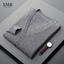 Autumn and winter New cashmere sweater mens V-neck cardigan middle size sweater loose knit sweater wool coat men