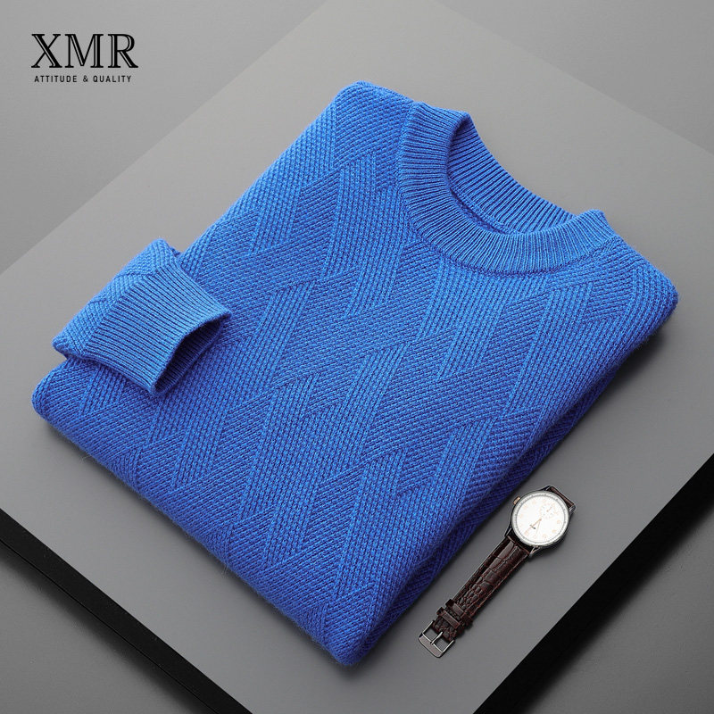 Classic Blue Cashmere Sweatshirt Male Youth Sashimi Jersey Round Neckline Thickened Goat Sweatshirt Cashmere Sweatshirt Bottom Fur Coat Winter