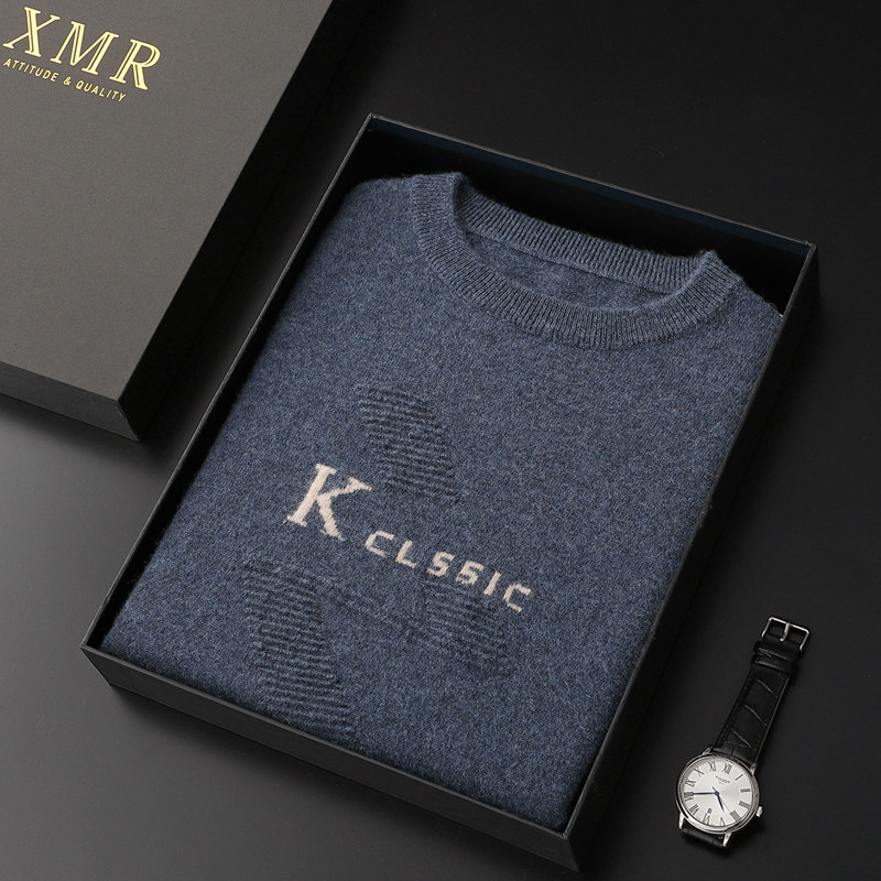 High-end business cashmere sweatshirt male 100 pure cashmere round collar casual inner lap clothes autumn and winter warm mountain cashmere sweater