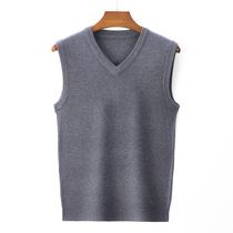  Autumn and winter middle-aged and elderly mens vest pullover knitted wool vest Dad wool waistcoat Grandpa solid color sweater
