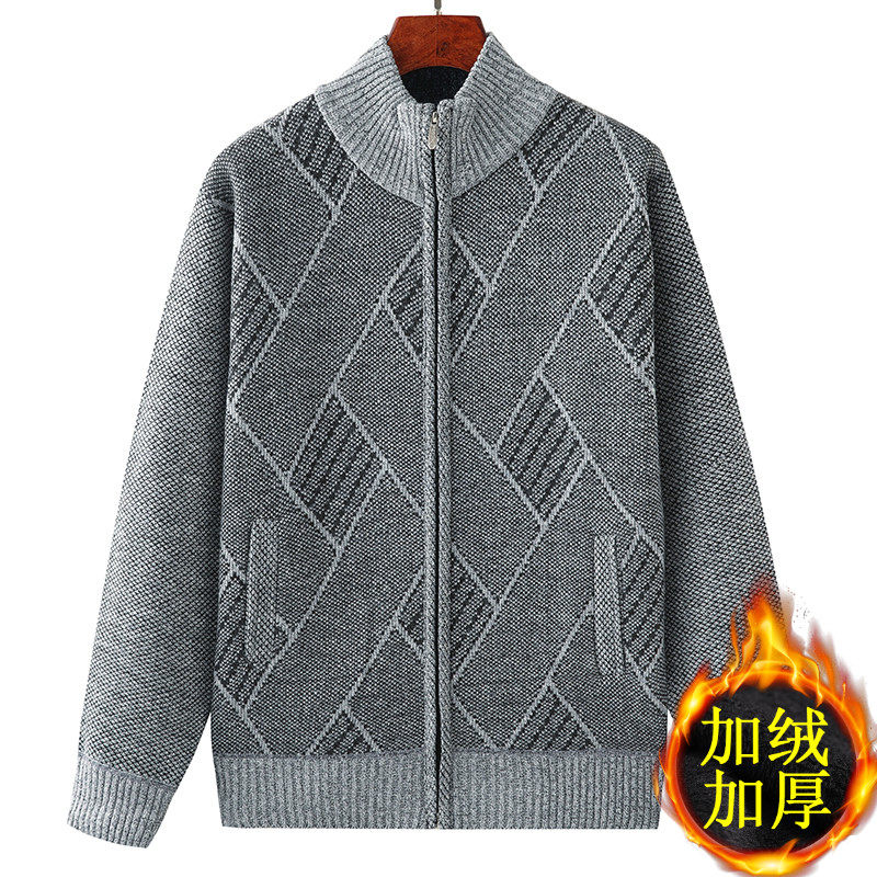 Middle-aged Plus Suede Thickening style cardiovert male daddy winter clothing Warm Blouse for older people Laced Sweater Grandpa Coat