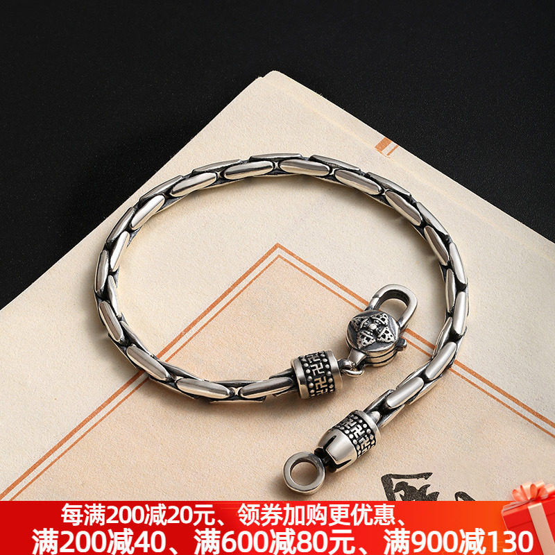 s925 Silver Bamboo King Kong Pestle Button Hand Sterling Silver Student Tide Simple Men's Personality Single Retro Thai Silver Women