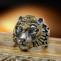 Domineering Seiko Tiger Head Ring Sterling Silver Mens Retro Open Hip Hop Personality Fashion Mens Trend Double 12