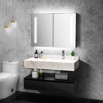 Bathroom wall-mounted multi-layer solid wood matte black bathroom cabinet LED smart mirror custom artificial stone bathroom cabinet combination