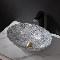 Bathroom Electroplated Glass Art Pins Home Oval Washbasin Hotel Golden Platform Basin Crystal Wash Pins