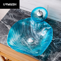 Tempered glass Basin home homestay wash basin Mediterranean blue art Basin Creative Beauty Salon