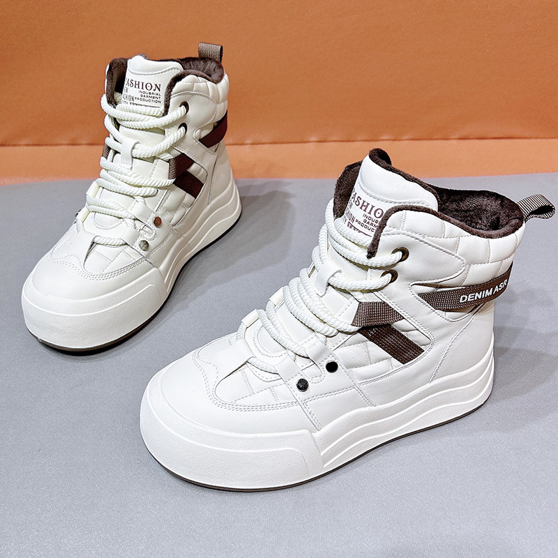 High Bunch Cotton Shoes Women Winter Plus Suede Women Shoes Waterproof Non-slip Snow Ground Boots 2023 new sports genuine leather small white shoes-Taobao