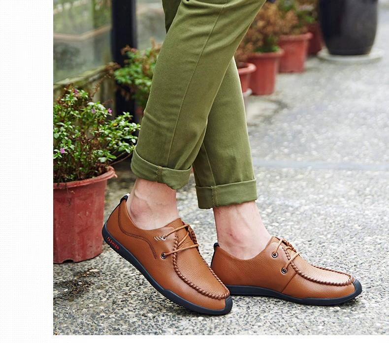 Giày đỏ nam mùa xuân và mùa thu mới thời trang giày thông thường với một đôi giày da thoải mái, giày đế thấp - Giày thấp