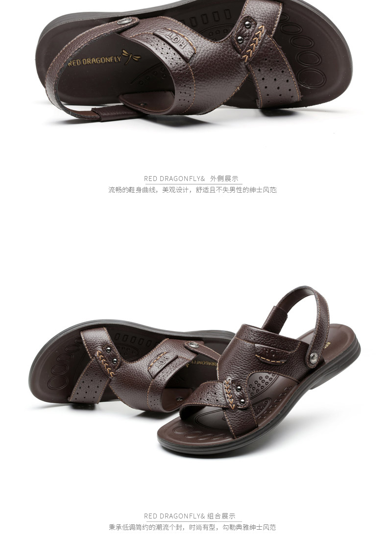 Red sandal mùa hè giày mới đi biển thời trang giày da nam giản dị đôi nam mở sandal da nam