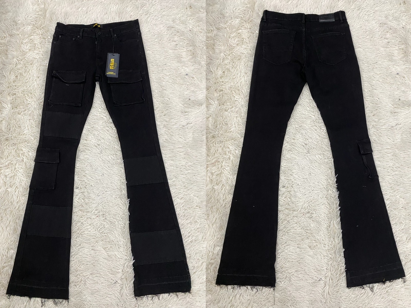 American Street Fashion Brand Gftd La American-Style Slim-Fit Micro-Flare High-Elastic Ripped Multi-Pocket Jeans with Cut Tags
