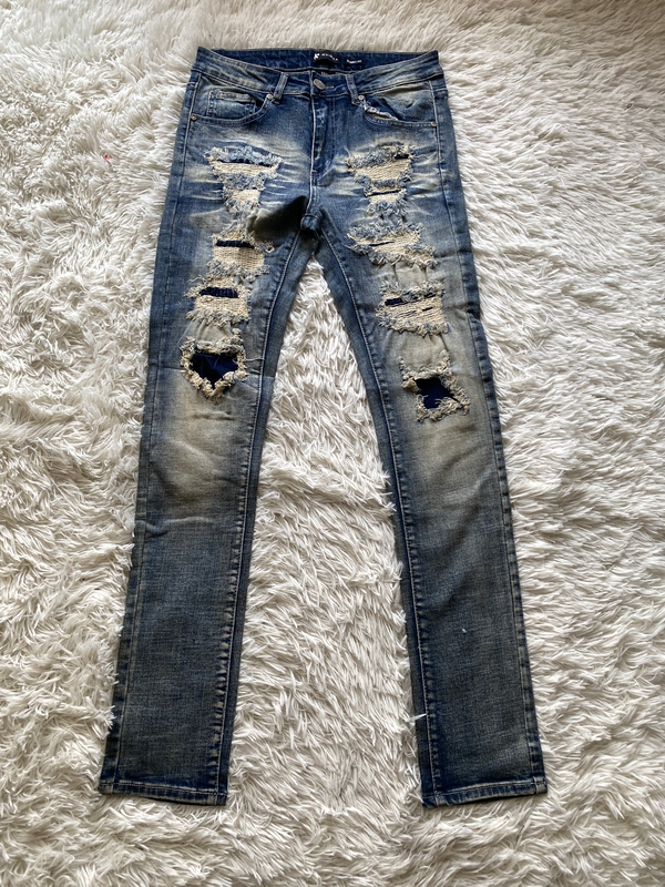 American Street Fashion Brand Waimea, American-Style Slim-Fit Skinny Jeans with Ripped Patches and Washed Denim