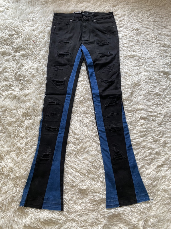 American Street Fashion Brand Waimea, American-Style Slim-Fit Micro-Flare Jeans with Contrasting Patchwork and Distressed Patches