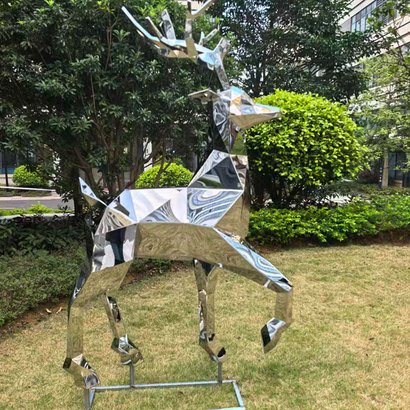 304 Stainless Steel Block Geometric Deer Sculpture Outdoor Garden Decoration Modern Art Landscape Ornament