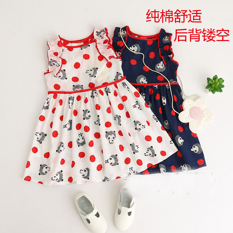 Girls Summer Pure Cotton Backless Dress Western Style Vest Skirt Medium and Big Children Floral Skirt Baby Printed Princess Dress