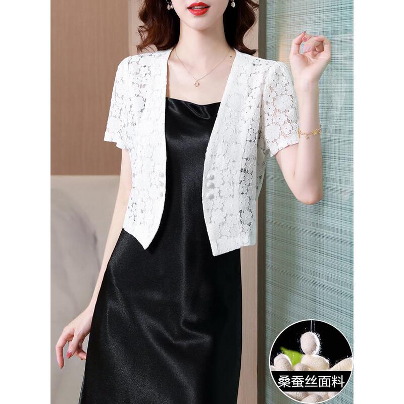 Cheongsam Outerwear Cardigan for Women, Small Shawl for Summer, Paired with a Slip Dress, Thin Silk Jacket Made of Mulberry Silk
