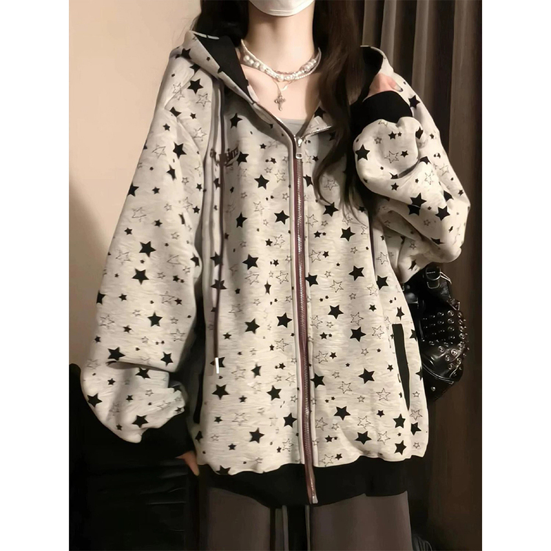 Fat mm 150kg American Retro Cardigan Jacket for Women in Autum, Junior High School and High School Students, Large Size Loose Hooded Sweatshirt Fat mm 150kg American Retro Cardigan Jacket for Women in Autum, Junior High School and High School Students, Large Size Loose Hooded Sweatshirt