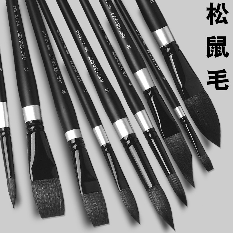 Korea artsecret flat head squirrel hair watercolor brush professional art painting hook line pen gouache painting brush