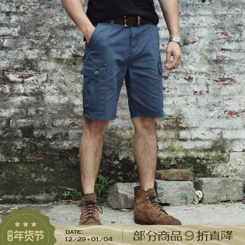 Chaimi American retro Ami khaki overalls shorts men's five-point pants summer casual tide brand cotton pants loose