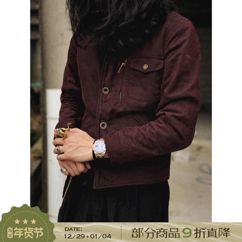 Chai rice American retro heavy oil wax cloth locomotive men's jacket thickened knight jacket male Ami khaki winter