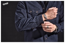 Chaimi American retro long-sleeved shirt heavy herringbone pattern western work shirt men Ami khaki autumn and winter