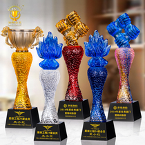 Trophy custom K9 trophy color glass cooperation win-win blue flame Dragon Cup staff competition crystal trophy