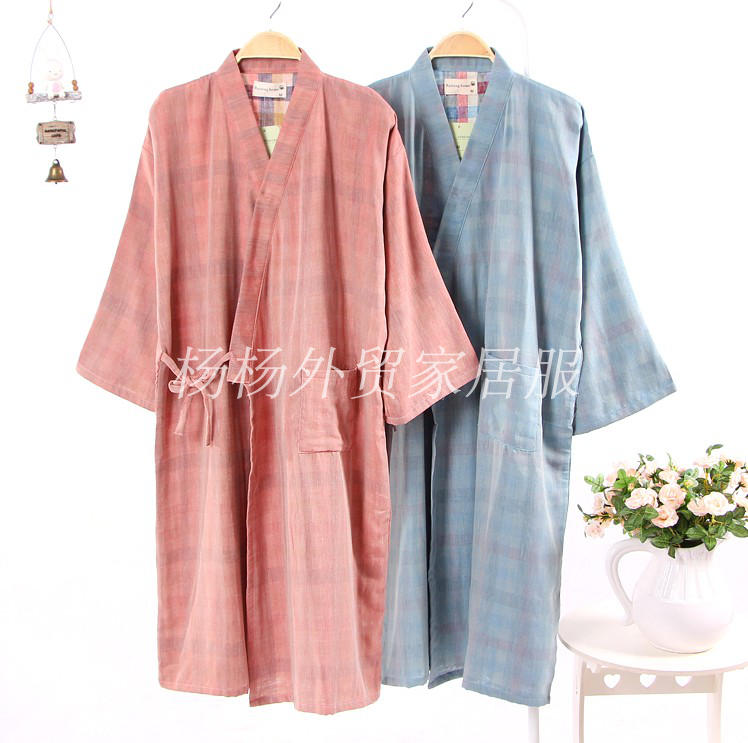 Của nam giới áo ngủ ngắn tay cotton áo choàng tắm mùa xuân và mùa hè phần dài kimono Nhật Bản Han bông gạc đôi bông và linen