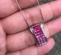 Gradient Ruby Pendant in 18k Gold with Diamonds Edgeless Setting Seiko