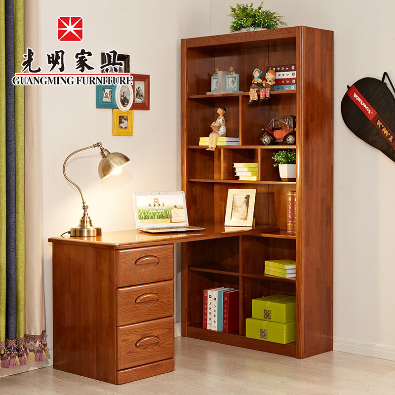 Light Furniture Solid Wood Desk Teen Desk North American Red Oak Wood 8171 Desk Bookshelf Combo