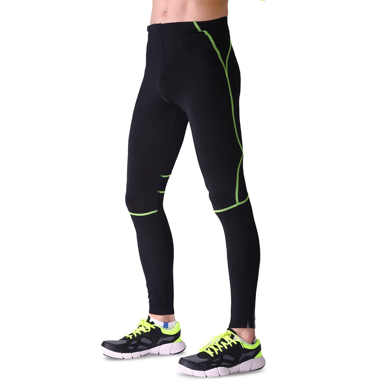 Aotuo Sports Outdoor Men's Moisture Wicking Quick Dry Black Night Running Fitness Nylon Tight Ninth Pants