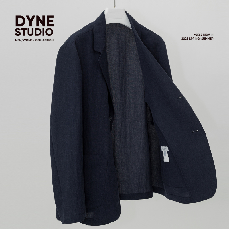 Dyne Studio Navy Blue Washable Linen Lightweight Handmade Single-Layer Thin Blazer 8735 Dyne Studio Navy Blue Washable Linen Lightweight Handmade Single-Layer Thin Blazer 8735