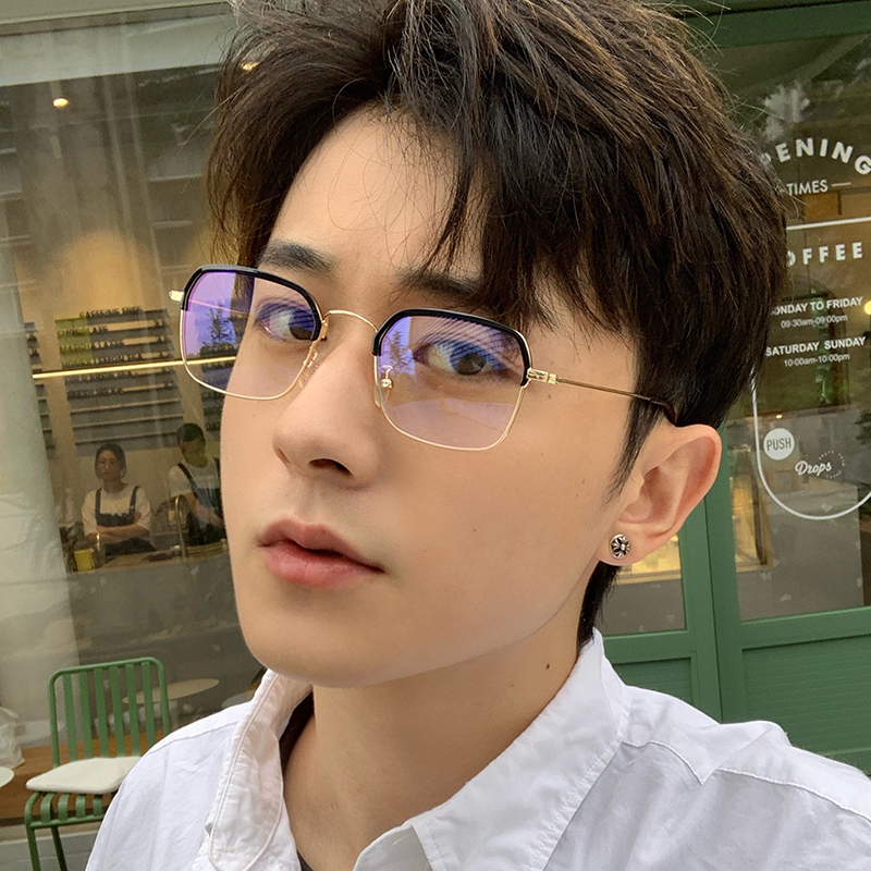 Golden Silk Side Spectacle Frames Sven Men's Day Ensemble Retro Eyebrows Small Box Anti-Blue Myopia Spectacle Spectacle Female Tide