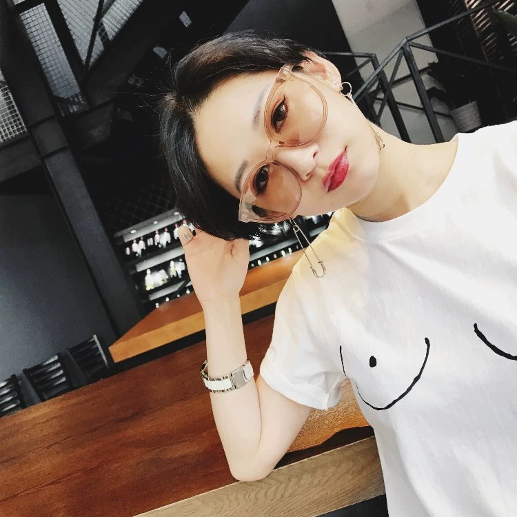 Kính râm Hàn Quốc thương hiệu kính gọng tròn gọng kính râm nữ hipster cá tính thời trang hoang dã kỳ nghỉ chống nắng kính râm nam kính mát