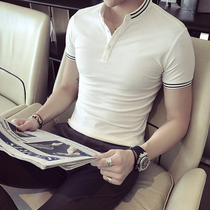 British polo shirt mens summer short sleeve T-shirt Korean version of the trend lapel half sleeve shirt leisure wild Net red tide card