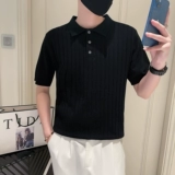 Трикотажная шелковая футболка polo, летняя трендовая тонкая рубашка для отдыха, в корейском стиле