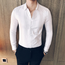 Shirt Man Long Sleeve Fall New Korean Version Sashimi Striped White Mens Shirt Casual Trend Hair Stylist Mens Clothing