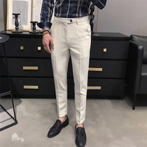 Autumn mens trousers slim small feet British style white casual pants mens Korean trend business dress pants