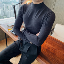 Autumn and winter New men double-sided velvet base shirt slim Korean semi-high collar long sleeve T-shirt men casual trend fashion