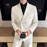 Металлический классический костюм в английском стиле, изысканный стиль, в британском стиле, облегающий крой