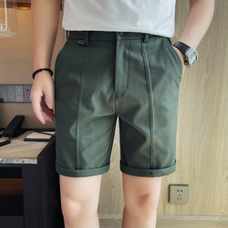 Men's Semi-Elastic Waist Casual Shorts, Summer 2025 New Trendy Versatile Business Dress Pants, Straight-Leg Knee-Length Shorts