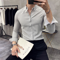 Autumn new mens plaid shirt Korean trend slim shirt mens long sleeve business dress British style mens clothing